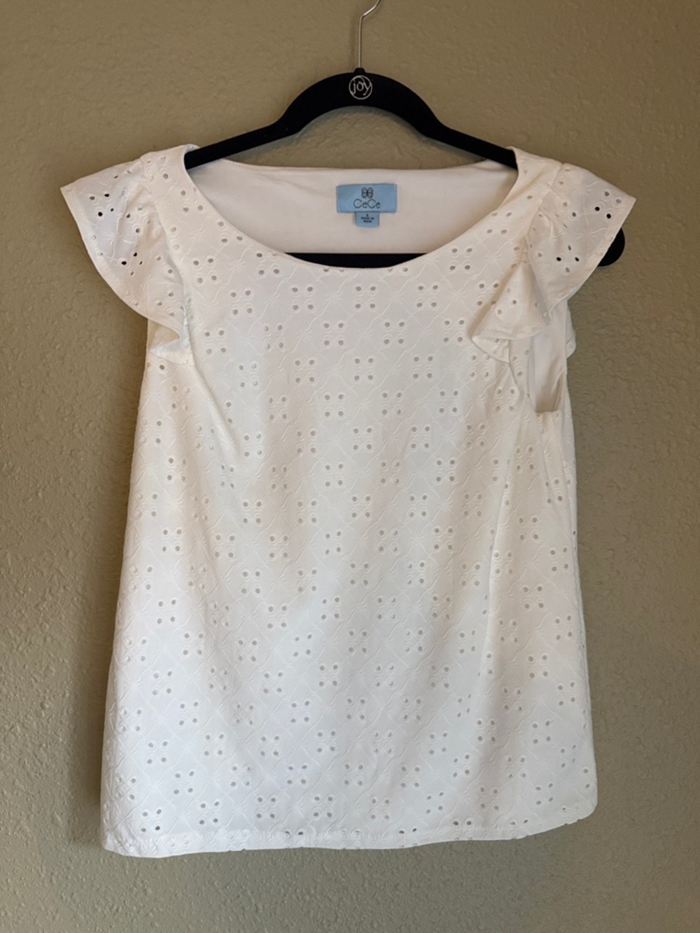 CeCe White Eyelet Ruffle Sleeve Top